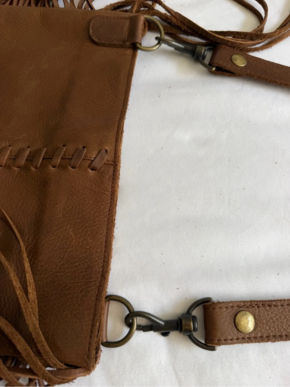 Mcfadin Brown Leather Fringe Western Boho Crossbody Bag Handmade Texas